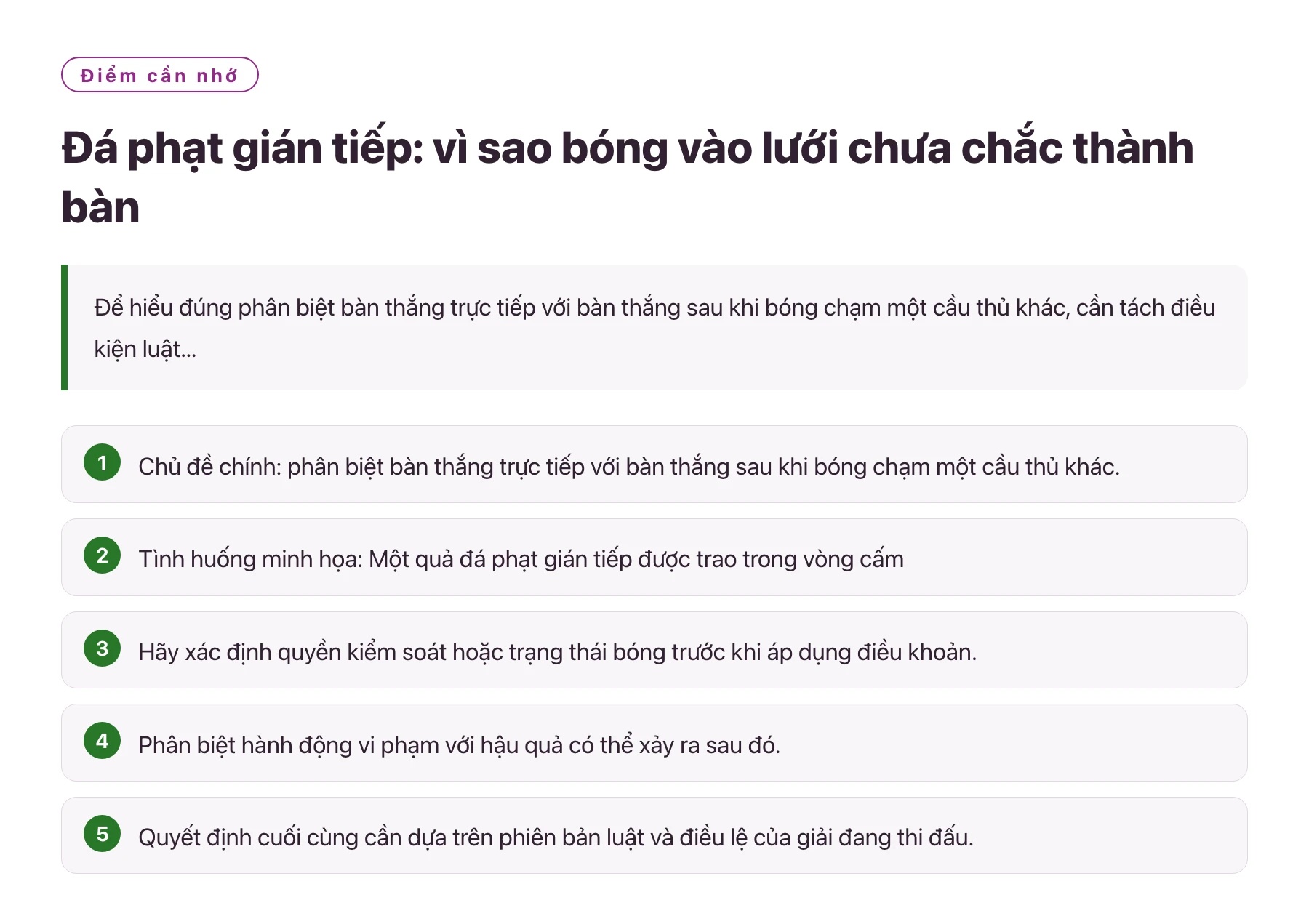 Đá phạt gián tiếp: vì sao bóng vào lưới chưa chắc thành bàn——全文要点速览