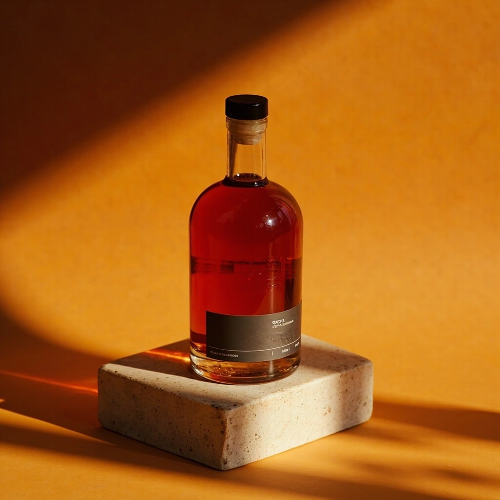 Cova do Ouro gin bottle with a typographic label, editorial still life