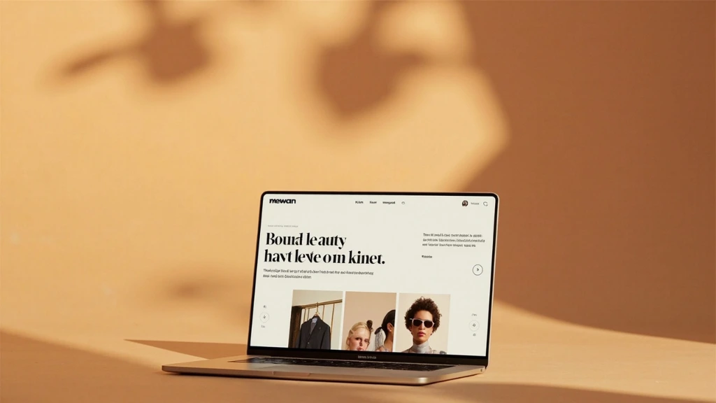 Atrio fashion ecommerce homepage on a slim laptop, off-white canvas